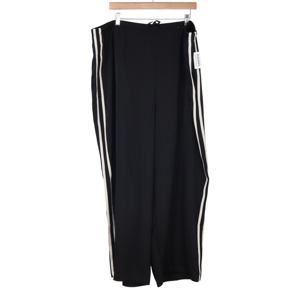 Old Navy Pants Womens XXL Wide Leg Black Side Stripe Athleisure NEW